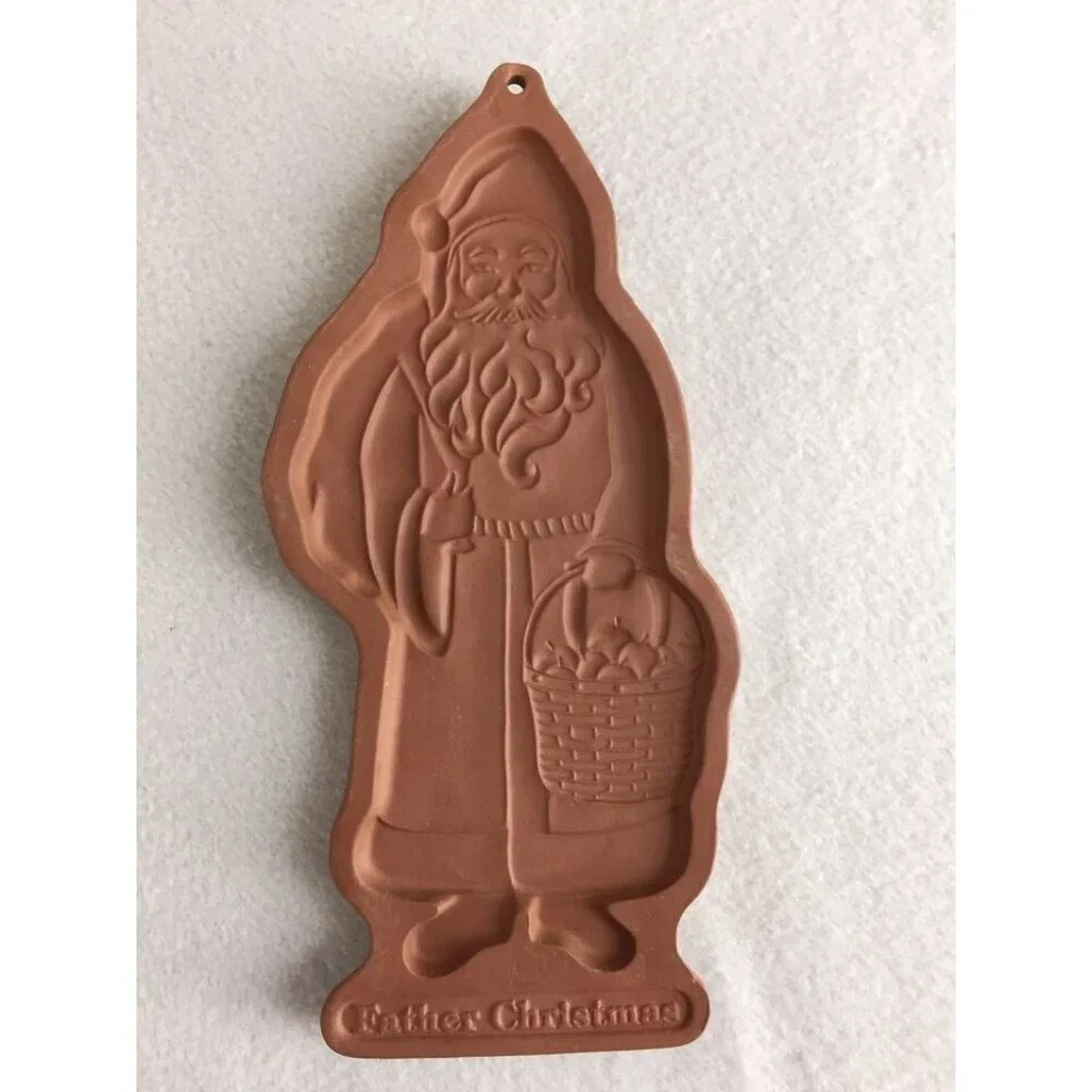 Longaberger Pottery Father Christmas Cookie Mold 1990 Vintage Terracotta